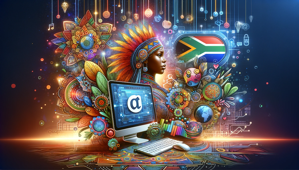 Dynamic image merging Elementor and WooCommerce with South African cultural motifs, showcasing a modern e-commerce website interface for a vibrant online marketplace in South Africa.